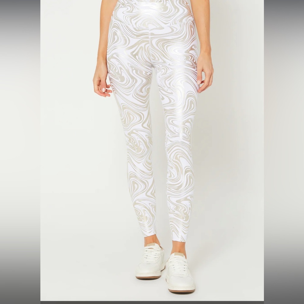 *NWT* TROPHY YOGA METAL AND MARBLED LEGGINGS, White, SIZE XL - Picture 3 of 5